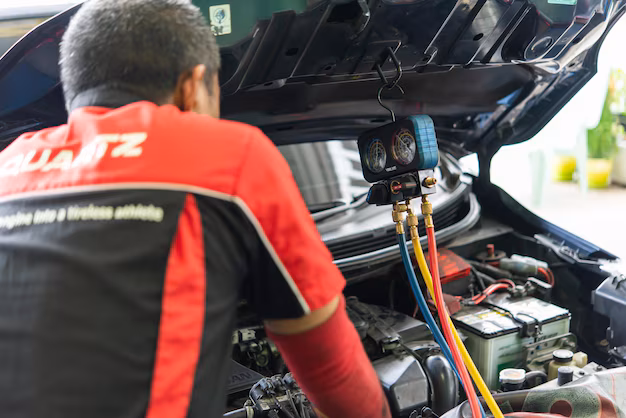 Mechanic conducting engine maintenance